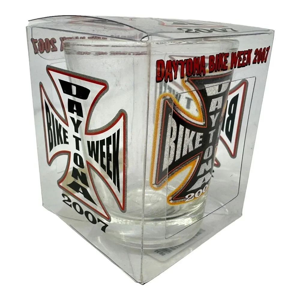 Daytona Beach Bike Week Cross Clear Shot Glass 2007‎